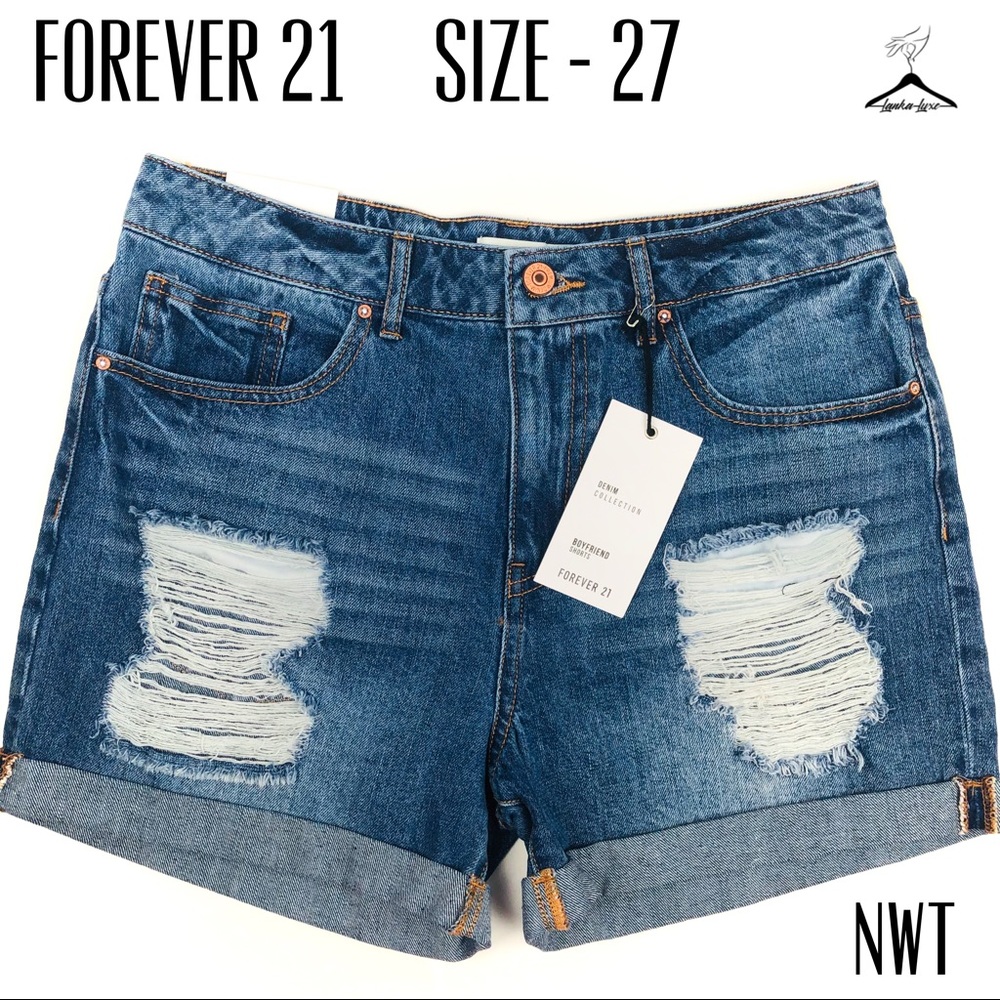 Forever 21 Blue Distressed Boy Friend Jean Shorts